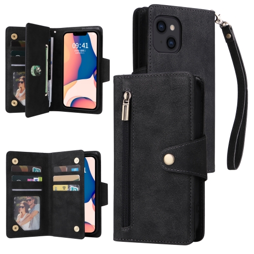  iPhone 14 Fodral 9-kort Multifunktionell Läder Svart