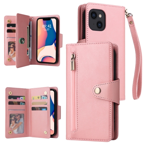  iPhone 14 Fodral 9-kort Multifunktionell Läder Roséguld