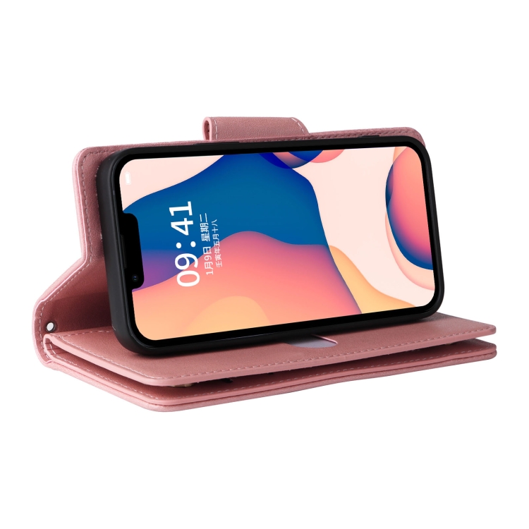  iPhone 14 Fodral 9-kort Multifunktionell Läder Roséguld