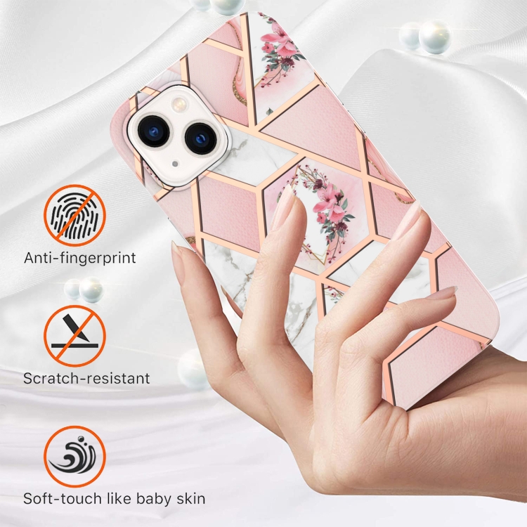  iPhone 14 Skal Marmor TPU Rosa Blomma