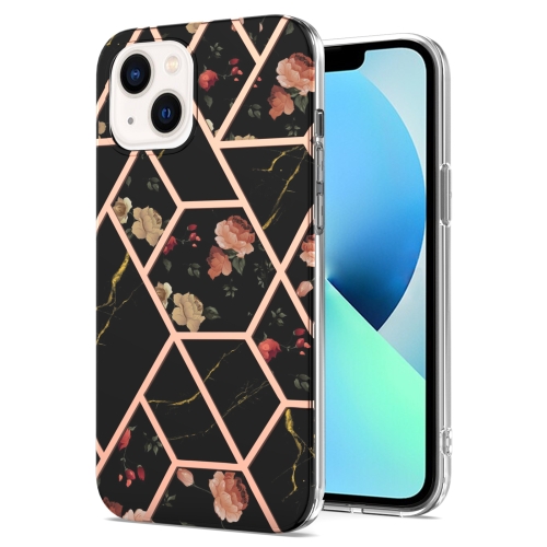  iPhone 14 Skal Marmor TPU Svart Blomma