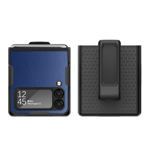  Samsung Galaxy Z Flip 4 Skal Litchi Med Bältesklämma Blå