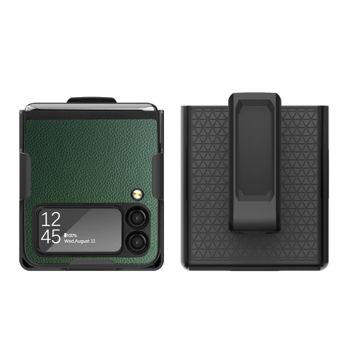  Samsung Galaxy Z Flip 4 Skal Litchi Med Bältesklämma Grön