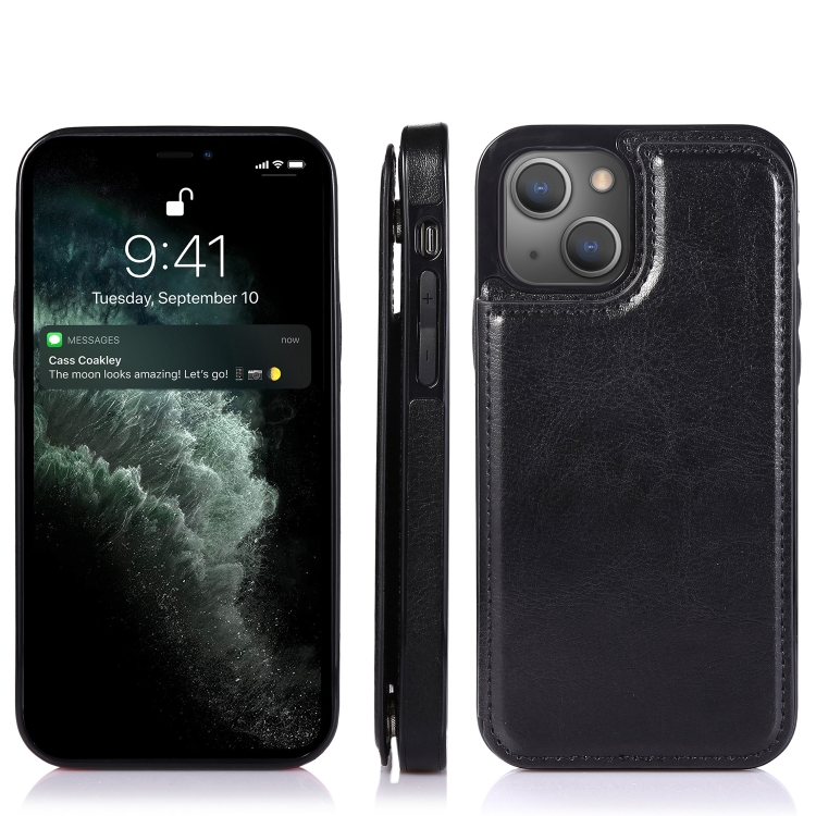  iPhone 14 Läder Skal Med Kortfack Svart
