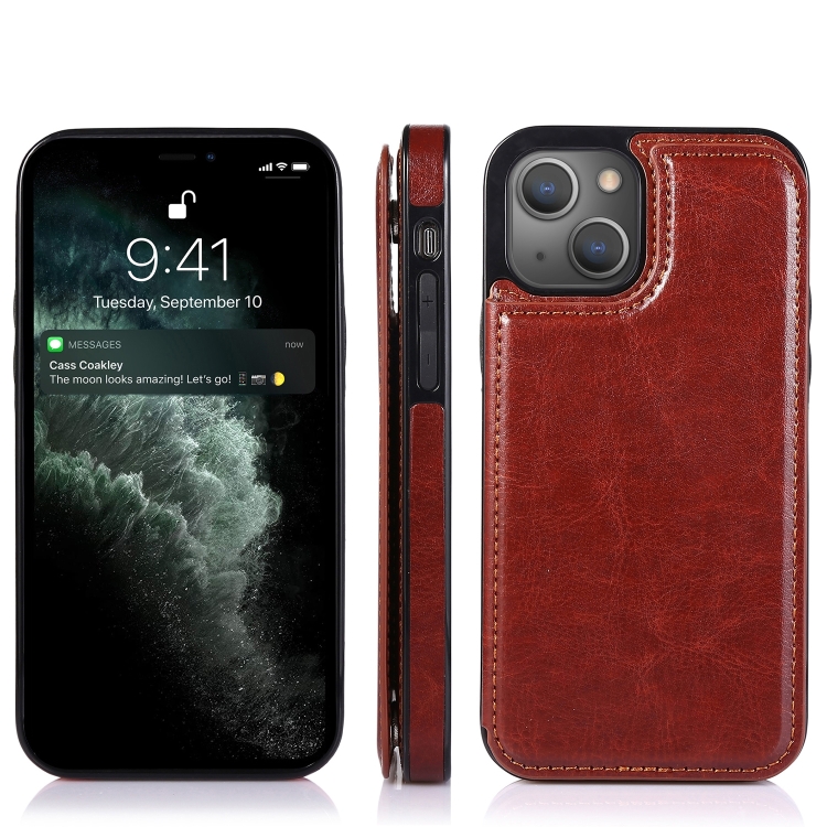  iPhone 14 Läder Skal Med Kortfack Brun