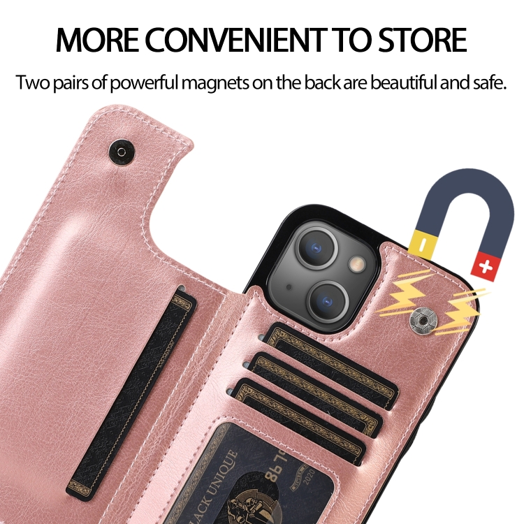  iPhone 14 Läder Skal Med Kortfack Roséguld