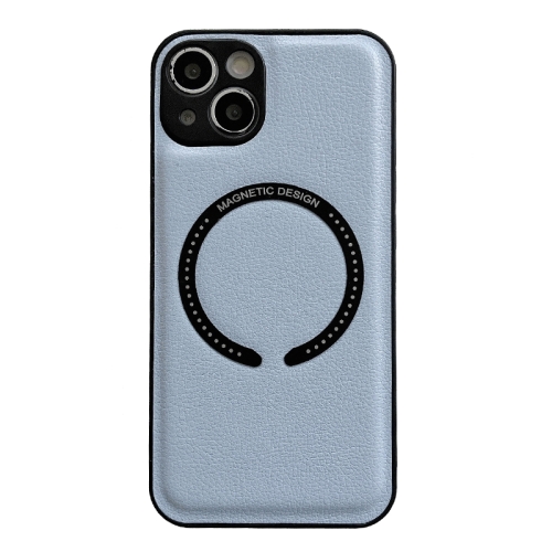  iPhone 14 Skal Litchi Textur MagSafe Sierra Blå