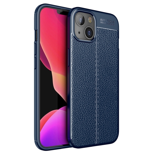 iPhone 14 Plus Skal Litchi Textur Blå