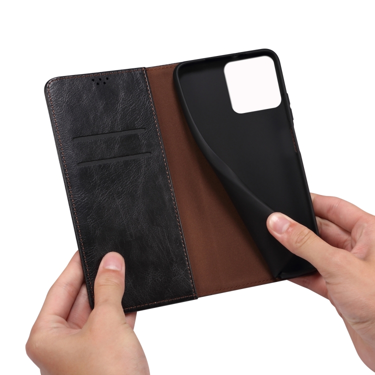  iPhone 14 Plus Fodral Flip Crazy Horse Svart
