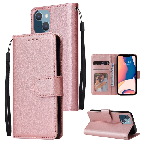  iPhone 14 Plus Fodral Läder Med Snodd Roséguld