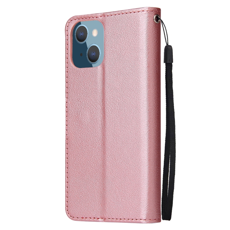  iPhone 14 Plus Fodral Läder Med Snodd Roséguld