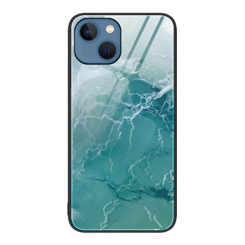  iPhone 14 Plus Skal Marmor Härdat Glas Green Ocean