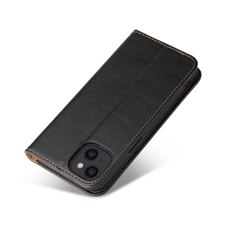  iPhone 14 Plus Flip Fodral Äkta Läder Svart