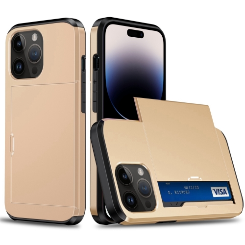  iPhone 14 Pro Skal Hybrid Med Kortfack Guld