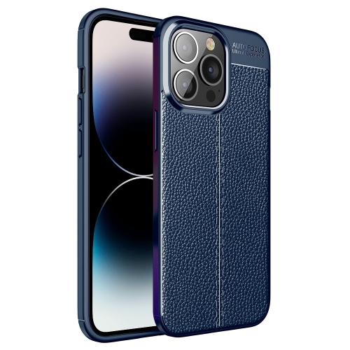  iPhone 14 Pro Skal Litchi Textur Blå