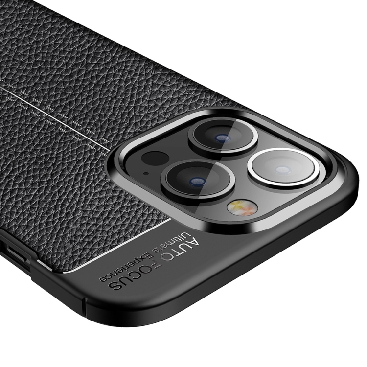  iPhone 14 Pro Skal Litchi Textur Blå