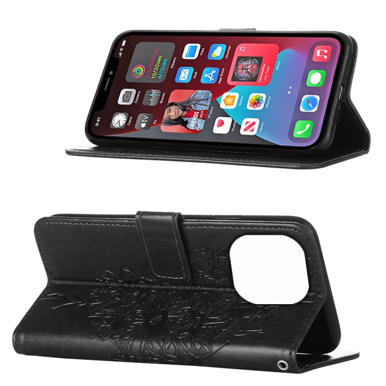  iPhone 14 Pro Fodral Med Tryckt Fjäril Svart