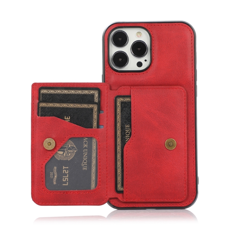  iPhone 14 Pro Skal Med Kortfack Och Magnet Röd
