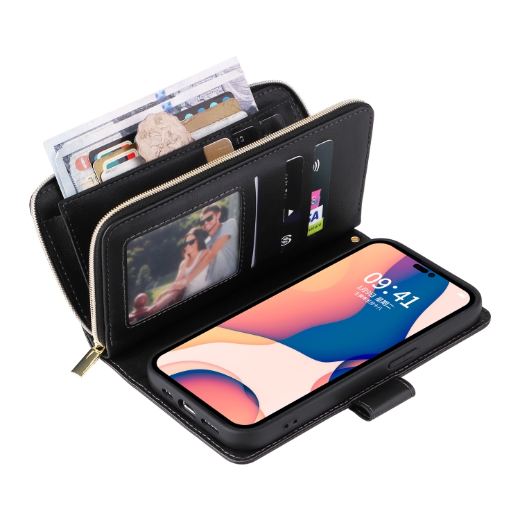  iPhone 14 Pro Fodral 9-Kort Multifunktionell Svart