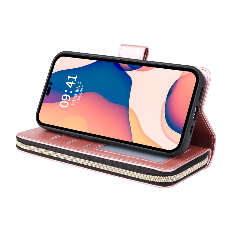  iPhone 14 Pro Fodral 9-Kort Multifunktionell Roséguld