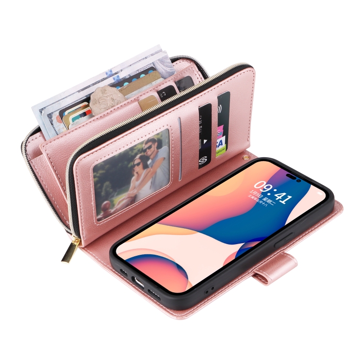  iPhone 14 Pro Fodral 9-Kort Multifunktionell Roséguld