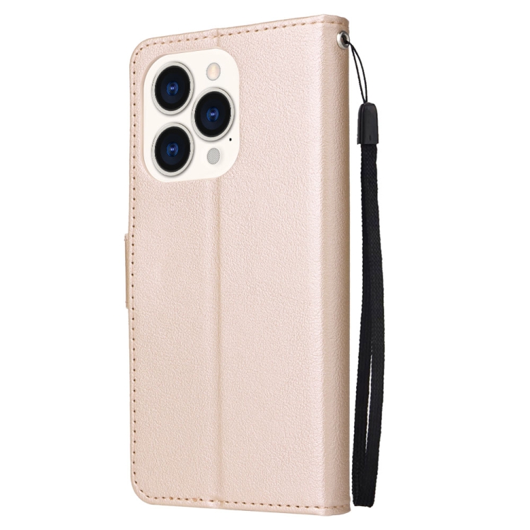  iPhone 14 Pro Fodral Läder Med Snodd Guld