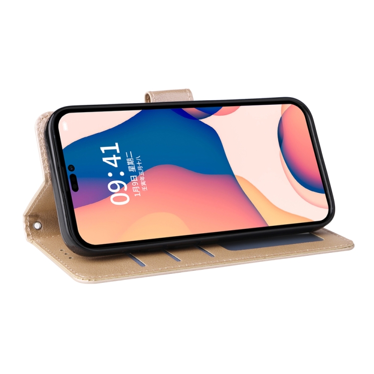  iPhone 14 Pro Fodral Läder Med Snodd Guld