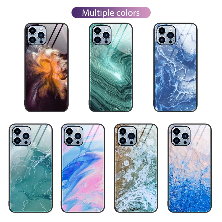  iPhone 14 Pro Skal Marmor Härdat Glas Waves