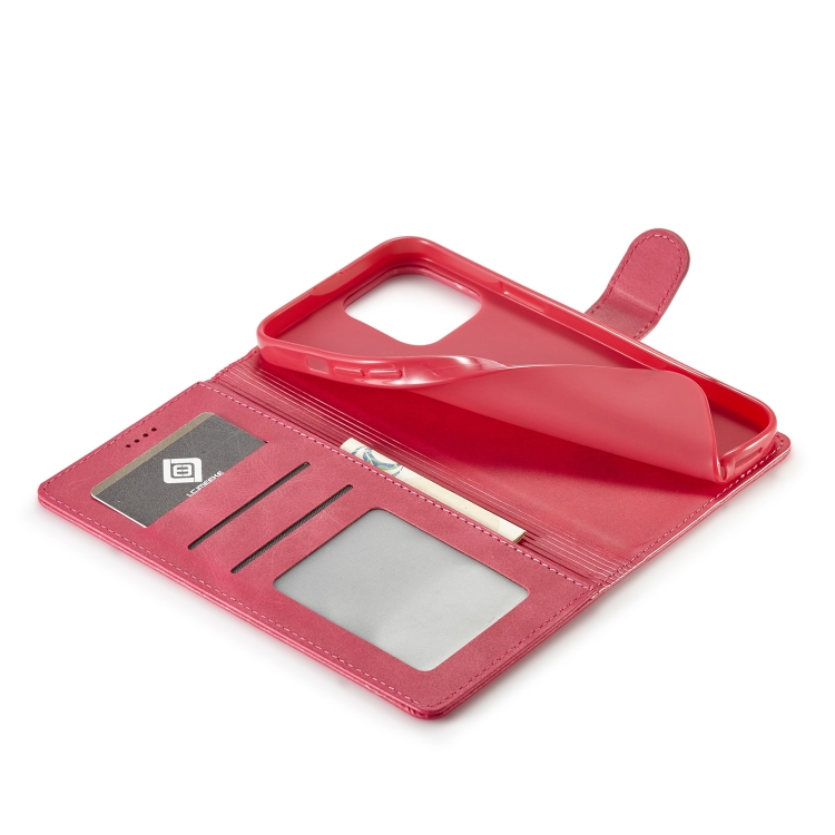 LC.IMEEKE LC.IMEEKE iPhone 14 Pro Fodral Läder Röd/Rosa