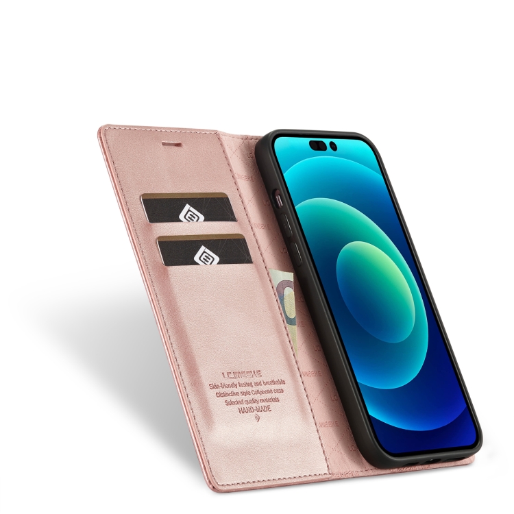 LC.IMEEKE LC.IMEEKE iPhone 14 Pro Fodral Flip Läder Roséguld