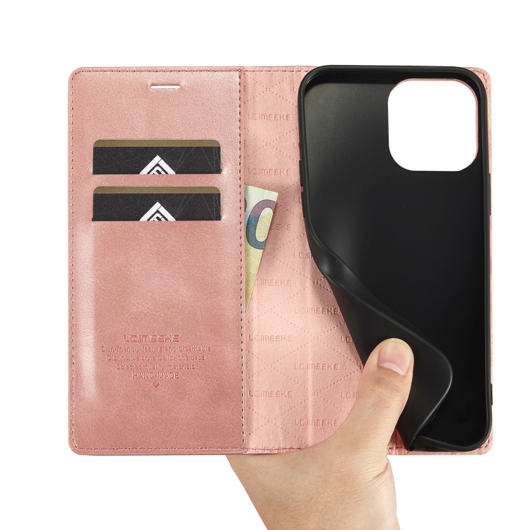 LC.IMEEKE LC.IMEEKE iPhone 14 Pro Fodral Flip Läder Roséguld