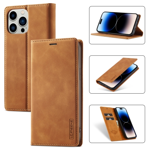 LC.IMEEKE LC.IMEEKE iPhone 14 Pro Fodral Flip Läder Brun