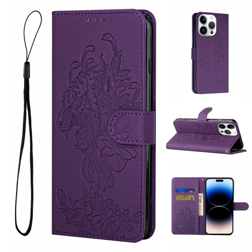  iPhone 14 Pro Fodral Tiger Tryck Lila