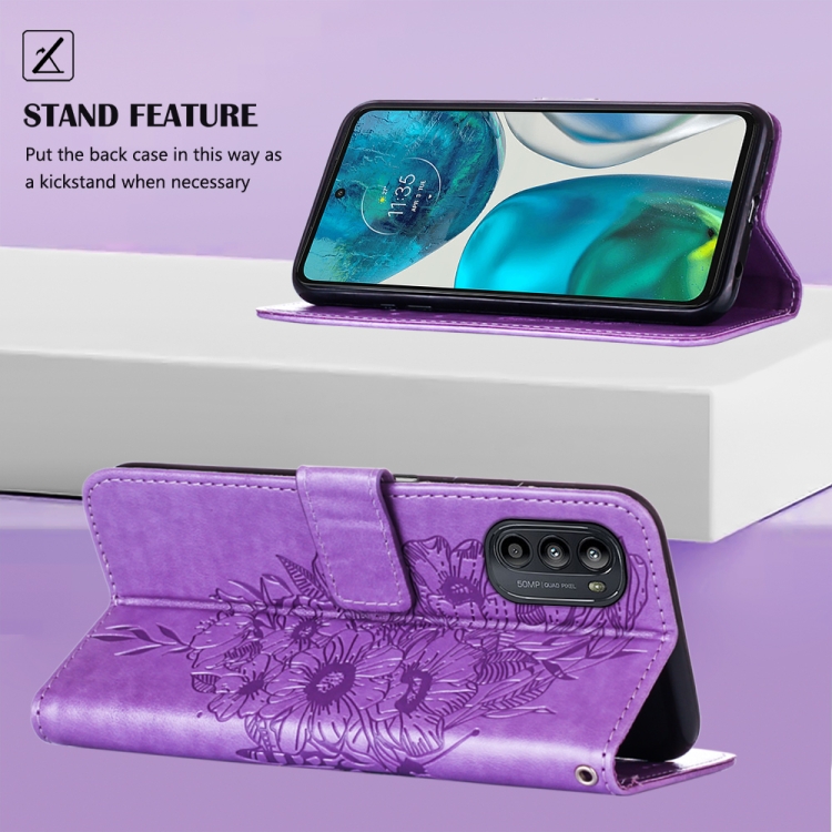  Motorola Moto G52/G82 Fodral Tryckt Fjäril Lila