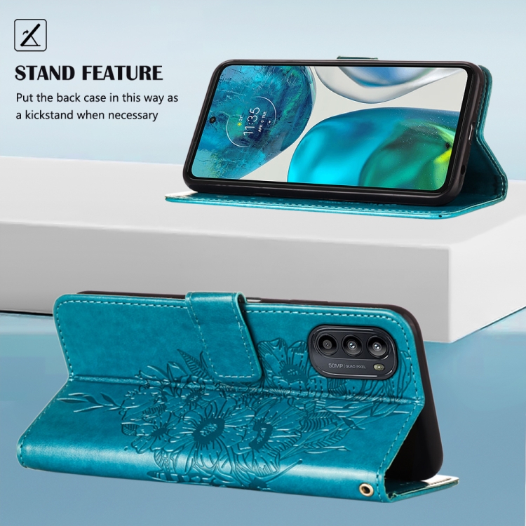  Motorola Moto G52/G82 Fodral Tryckt Fjäril Blå