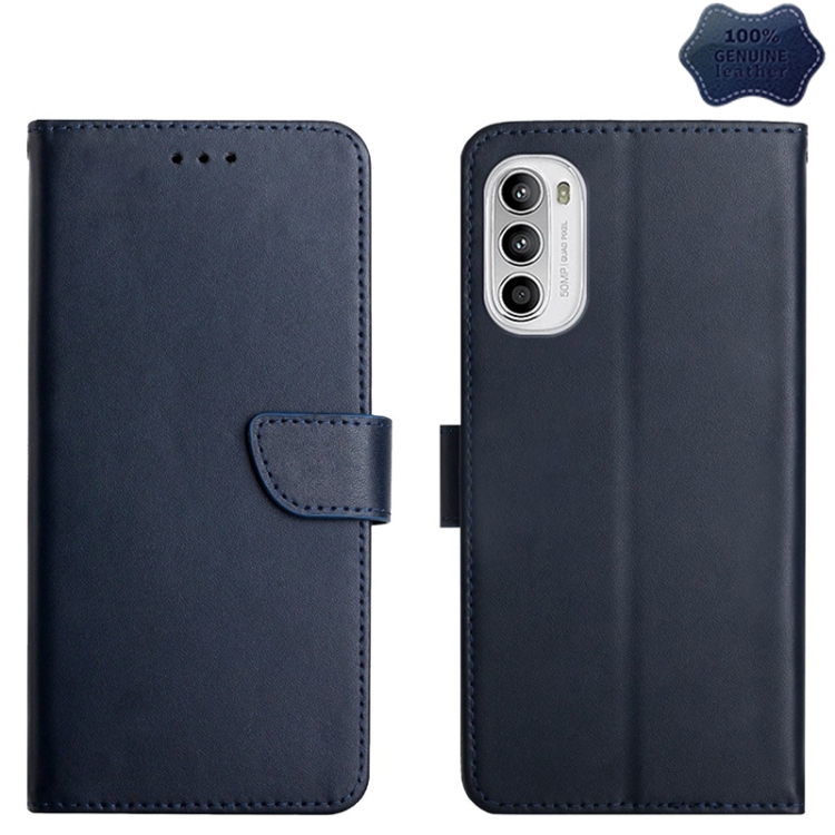  Motorola Moto G52/G82 Fodral Äkta Läder Nappa Textur Blå
