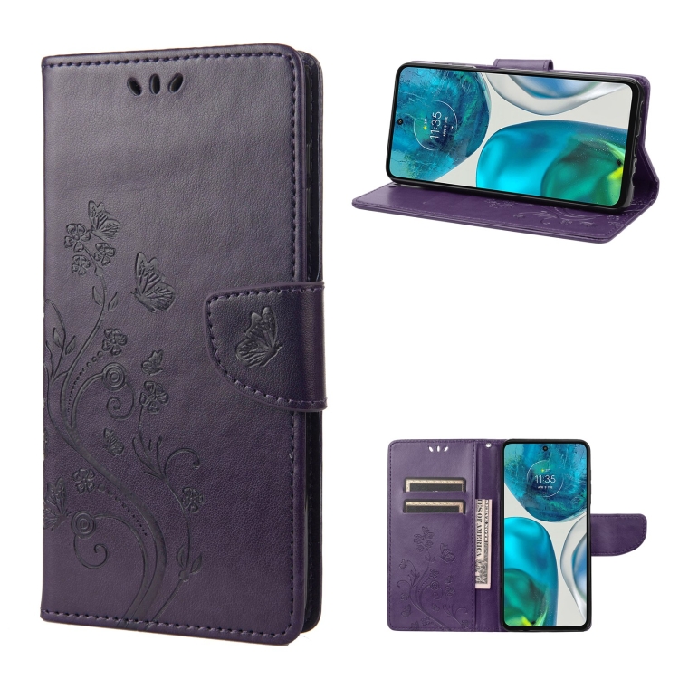  Motorola Moto G52/G82 Fodral Blommigt Tryck Mörk Lila