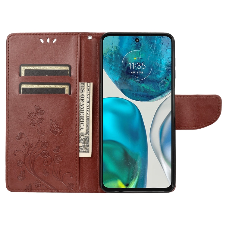  Motorola Moto G52/G82 Fodral Blommigt Tryck Brun
