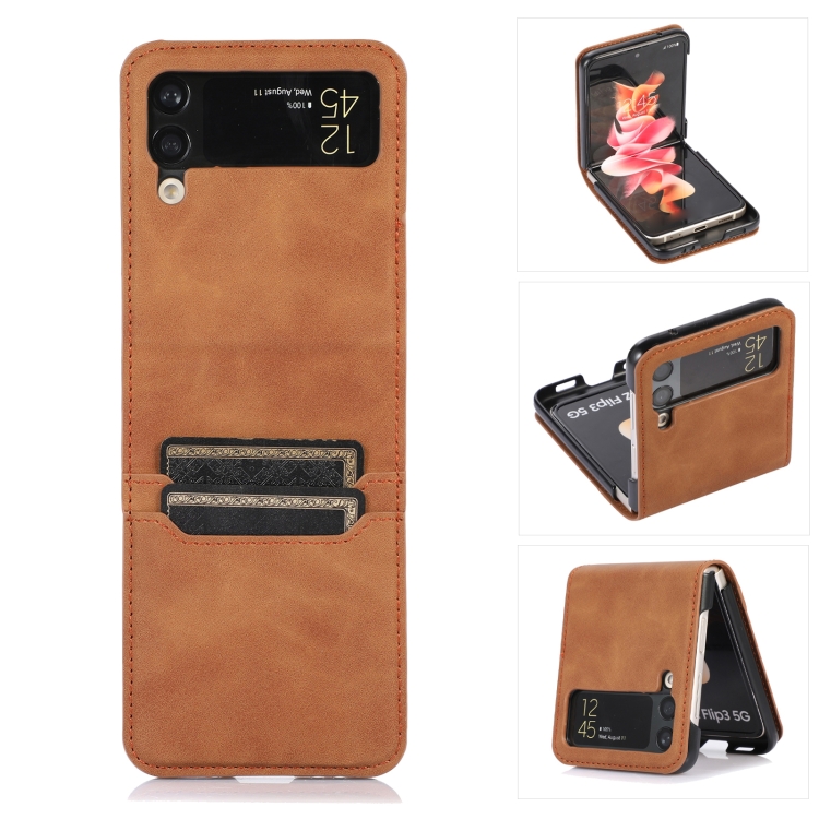  Galaxy Z Flip 3 Fodral Med 2 Kortfack Brun