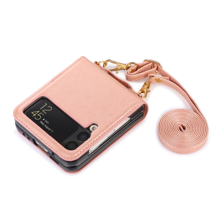  Galaxy Z Flip 3 Skal Solid Läder 2 Kortfack Roséguld