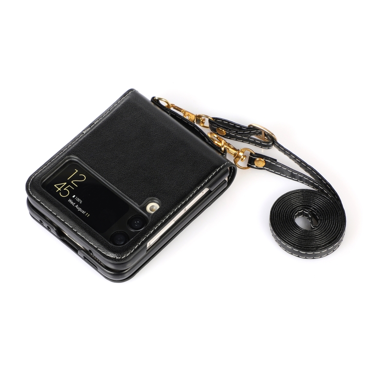  Galaxy Z Flip 3 Skal Solid Läder 2 Kortfack Svart