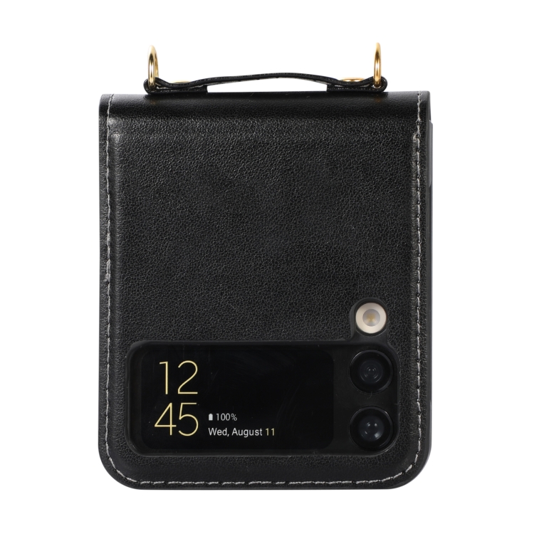  Galaxy Z Flip 3 Skal Solid Läder 2 Kortfack Svart