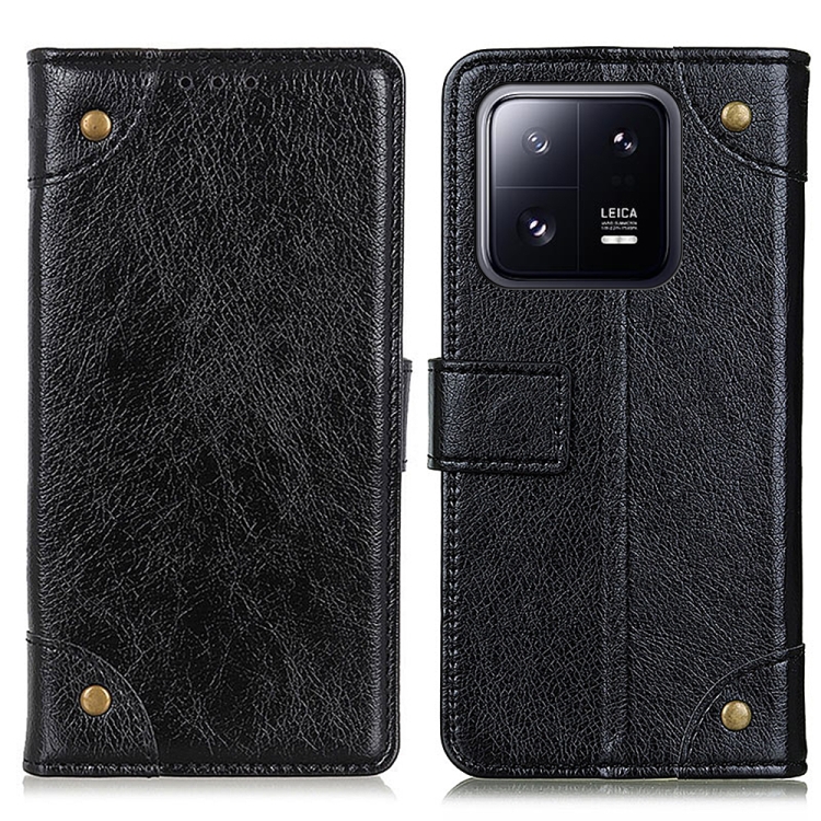  Xiaomi 13 Pro 5G Fodral Läder Mässing Dekor Svart