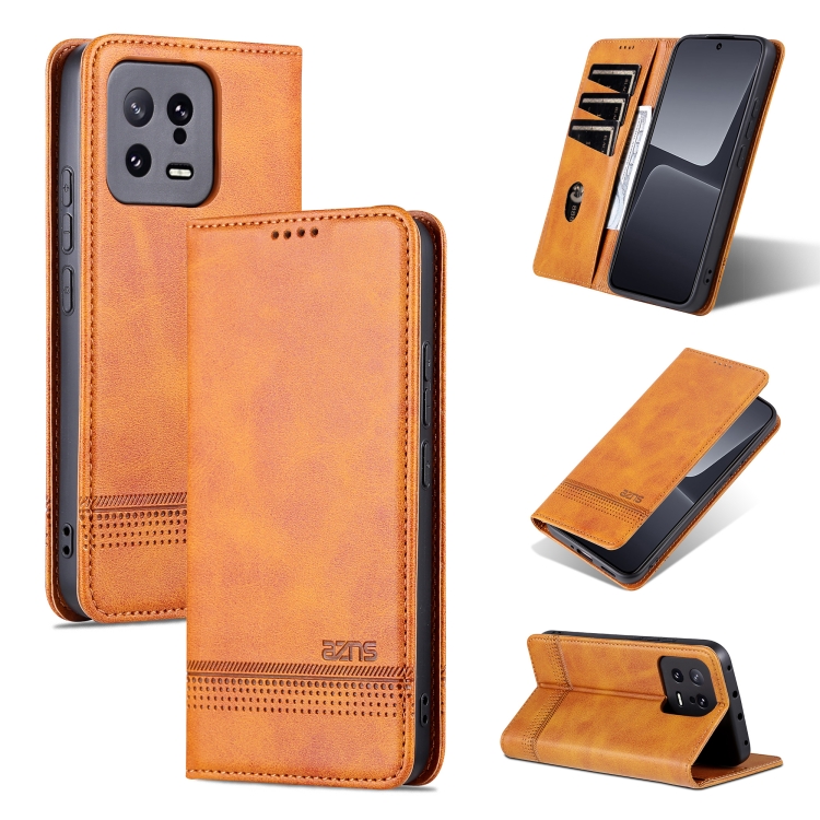AZNS AZNS Xiaomi 13 5G Fodral Flip Läder Ljus Brun