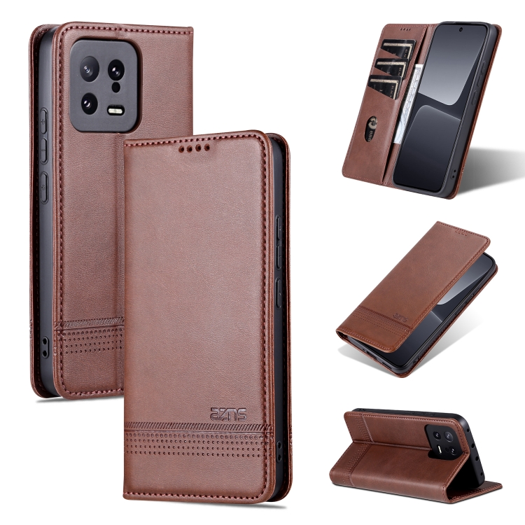 AZNS AZNS Xiaomi 13 5G Fodral Flip Läder Mörk Brun