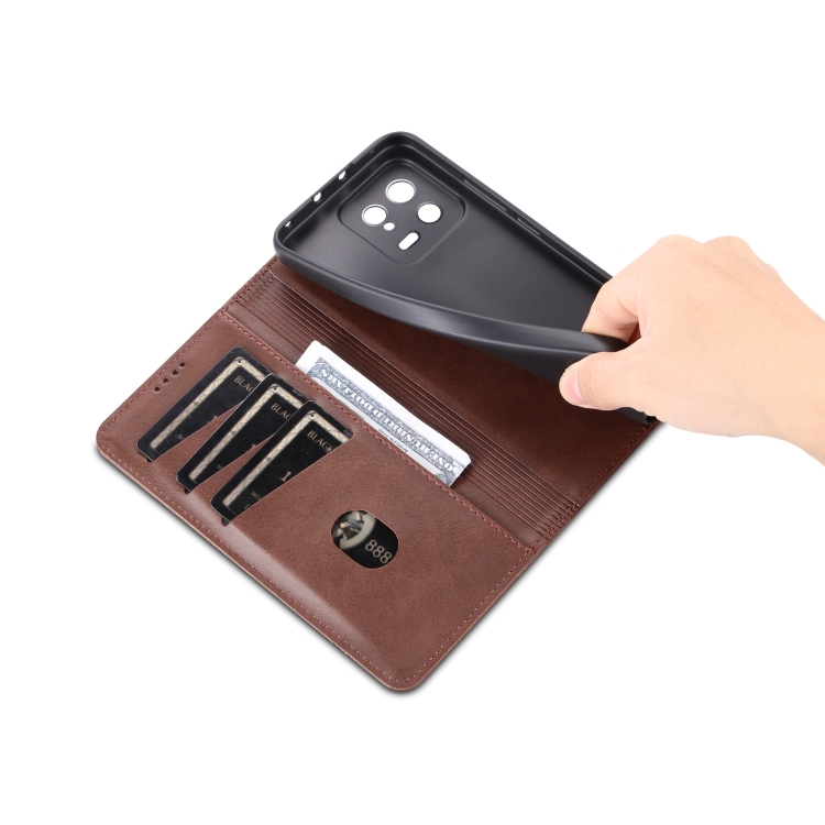 AZNS AZNS Xiaomi 13 5G Fodral Flip Läder Mörk Brun