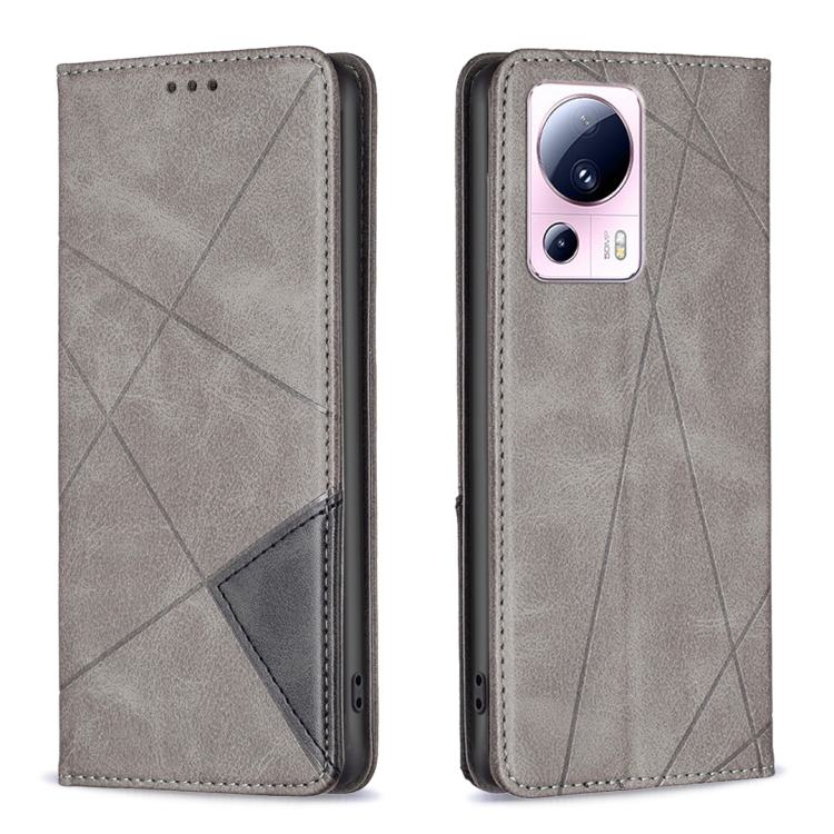  Xiaomi 13 Lite 5G Fodral Geometriskt Flip Läder Grå
