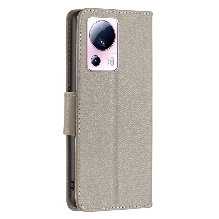  Xiaomi 13 Lite 5G Fodral Litchi Shark Läder Grå