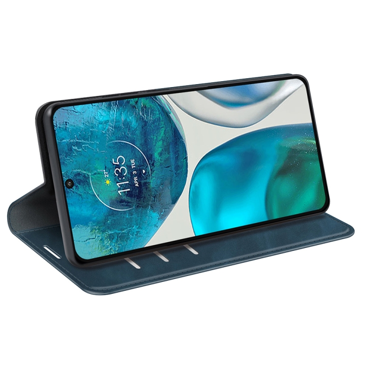  Motorola Moto G52/G82 Fodral Flip Retro Läder Mörk Blå