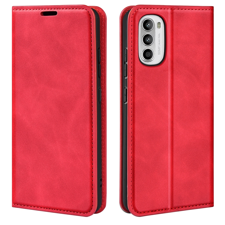  Motorola Moto G52/G82 Fodral Flip Retro Läder Röd
